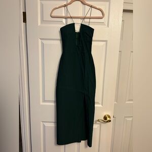 Chic Dark Green Midi Dress with Spaghetti Straps